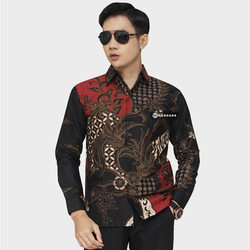 JAYA MERAH Kemeja Batik Pria Lengan Panjang Bahan Katun Halus Lapis Furing