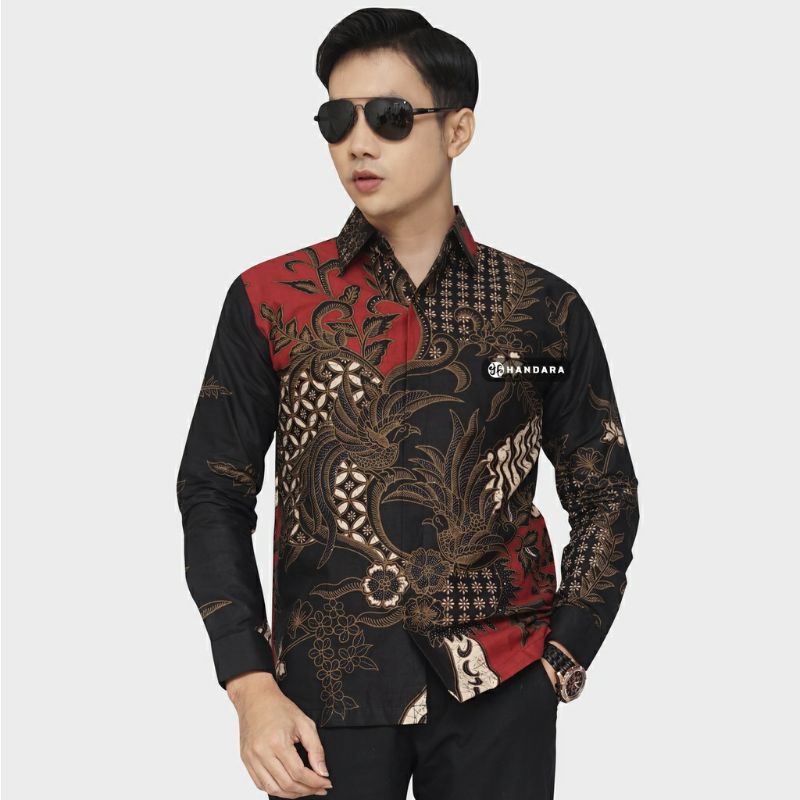 JAYA MERAH Kemeja Batik Pria Lengan Panjang Bahan Katun Halus Lapis Furing