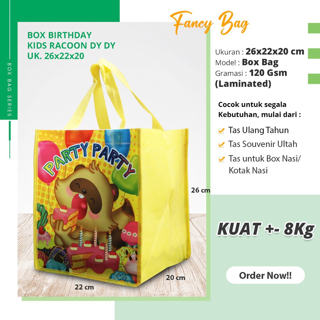 Goodie Bag Ulang Tahun Tas Ulang Tahun Anak Tas Bingkisan Ulang Tahun Anak Bento Laminasi 26X22X20-Racoon