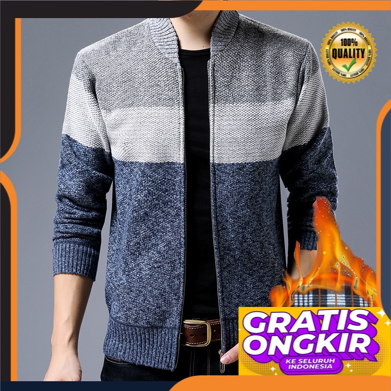 Bulu Empuk Tebal Mantel Sweater Pria-Fit Korea Sweater Pria Cardigan Mantel Pemuda pakaian Pria Tide