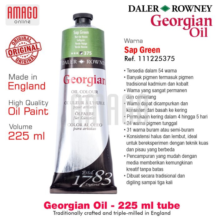 

Cat Minyak Lukis DALER-ROWNEY Georgian Oil Paint 225 ml - SAP GREEN - 111225375