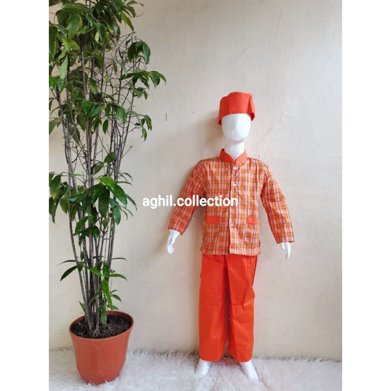 Termurah Seragam Tk/Paud Muslim Kotak-Kotak Baju Tk/Paud Muslim Kotak-Kotak Oren
