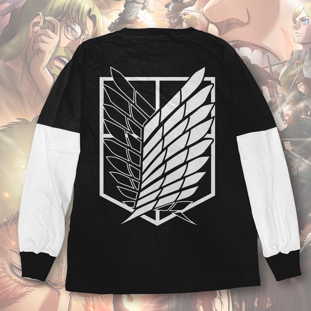 Longsleeve SNK Double Layer Black Anime Manga Attack On Titan AOT Premium Unisex