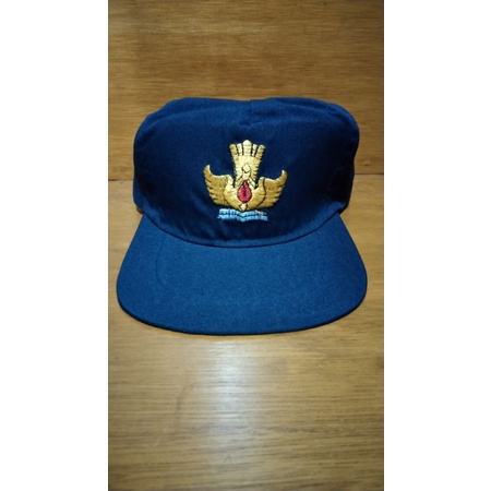 topi seragam sekolah SMP biru full loggo bordir tebal