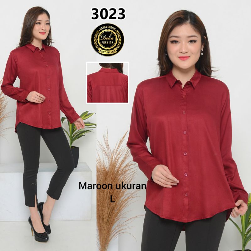 KEMEJA WANITA KATUN RAYON TWILL 30s - 3023-Maroon L