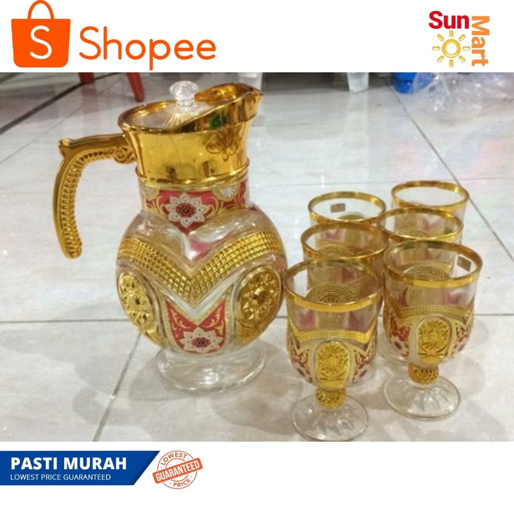 water set 7 pcs cangkir gelas minum motif emas HOME LINE