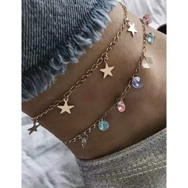 LRC Gelang Kaki Fashion Gold Star Color Diamond Adjustable Anklet F63441