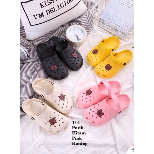 SANDAL WANITA BEAR SIMPLE KARET NYAMAN IMPORT CLOGS IMPORT ANTI LICIN BERUANG T01