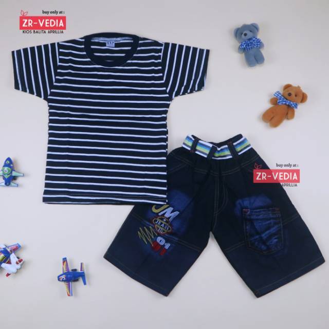Setelan Salur Jeans uk 3-5 Tahun / Kaos Anak Laki Jeans