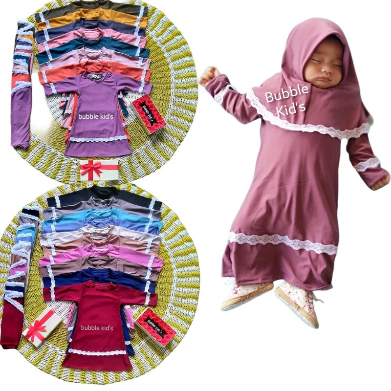 Gamis bayi newborn  - 12 bulan / Gamis anak perempuan  free jilbab murah / gamis MALIKHA