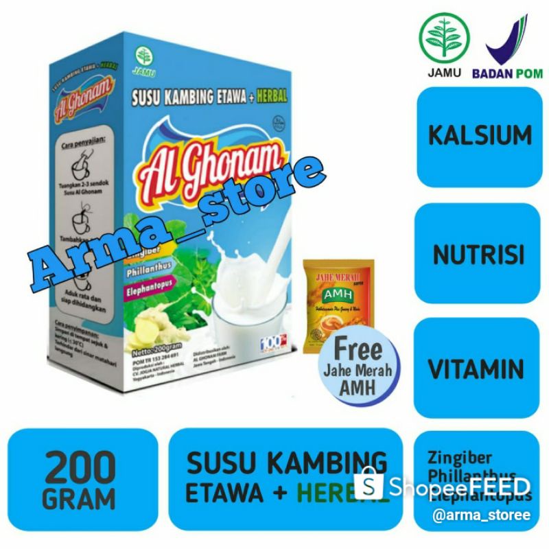 

ALGHONAM SUSU KAMBING 200G 100 AMPUH MENGATASI BERBAGAI MACAM PENYAKIT ETAWA FRESH ASLI