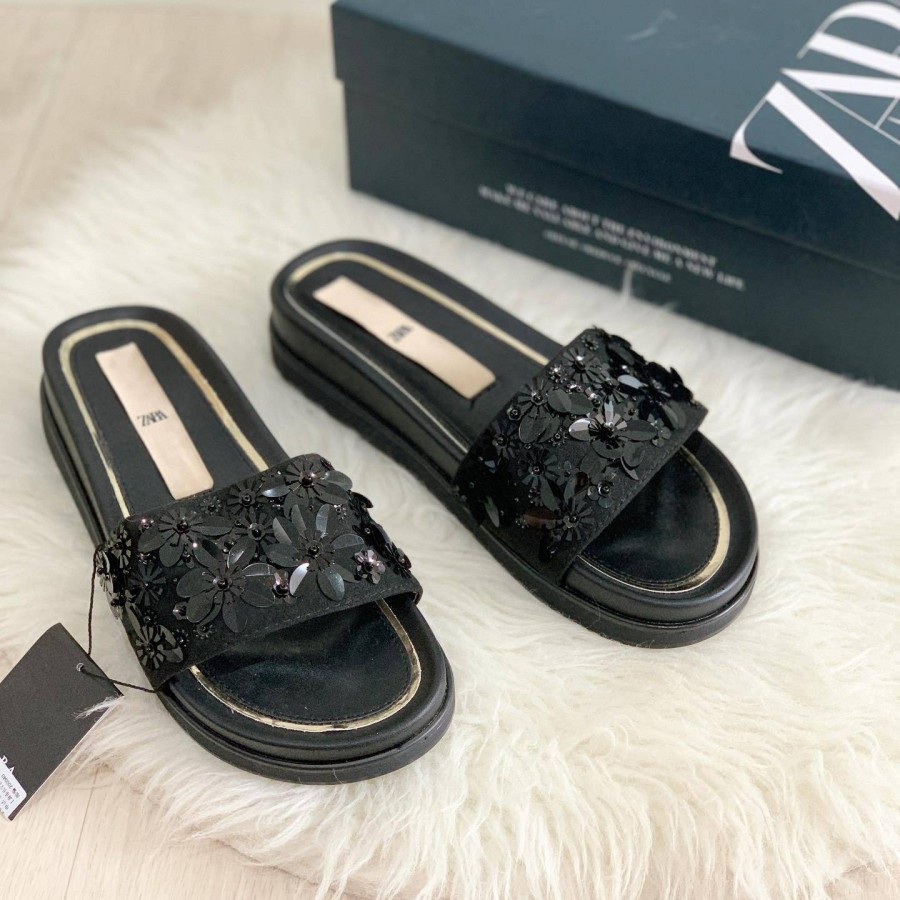 BEST SELLER! SANDAL WANITA ZS-3365 FLAT WEDGES 4CM BLACK