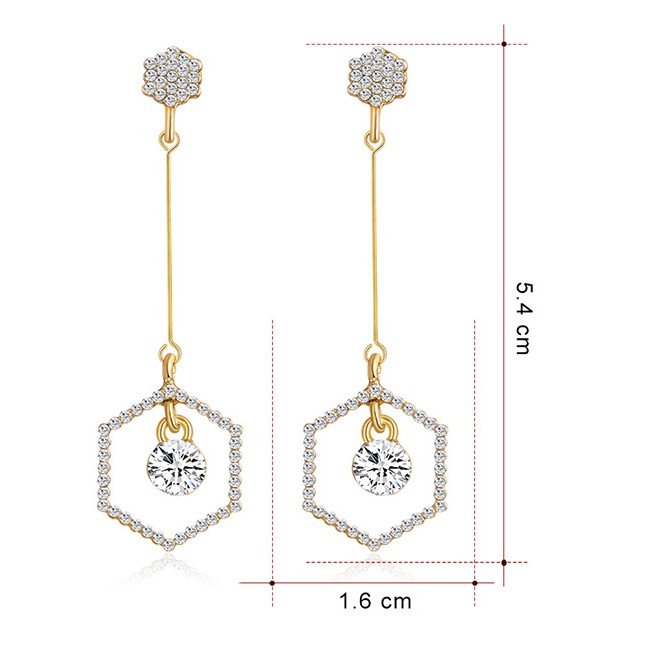 LRC Anting Tusuk Fashion Real Gold Alloy Rhinestone Geometric Earrings F79769