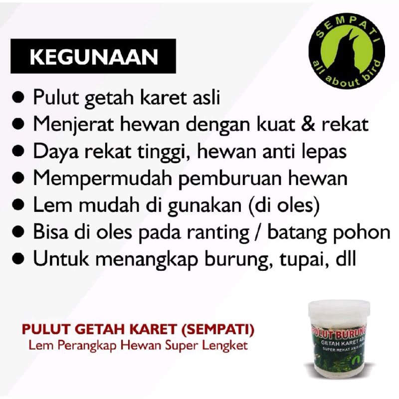 PULUT BURUNG GETAH KARET ASLI LEM SUPER LENGKET ANTI LEPAS PENJERAT HEWAN BURUNG TUPAI DLL