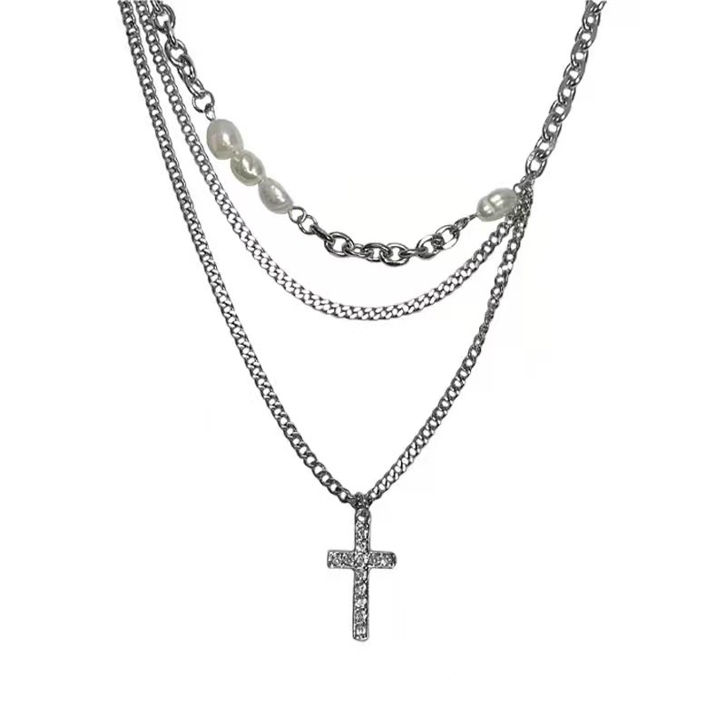 Keren Hip hop multi lapis cross kalung untuk wanita in niche desain musim gugur dan musim dingin swe