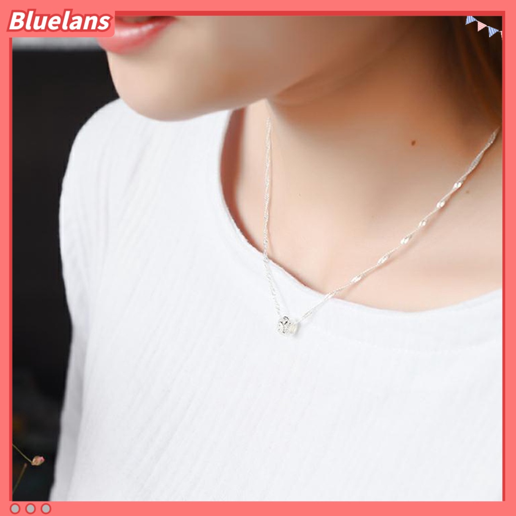 Bluelans Kalung Rantai Liontin Manik-Manik Gelombang Air Bahan Stainless Steel Warna Silver Untuk Wanita