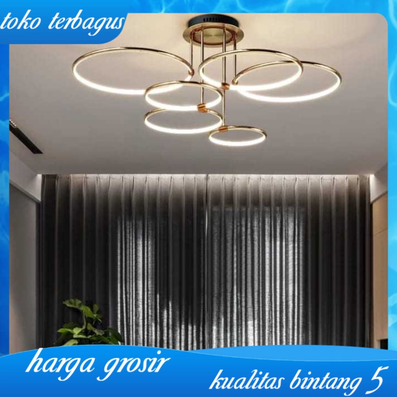 LAMPU GANTUNG HIAS LED CINCIN MEWAH GOLD RING PREMIUM CHANDELIER