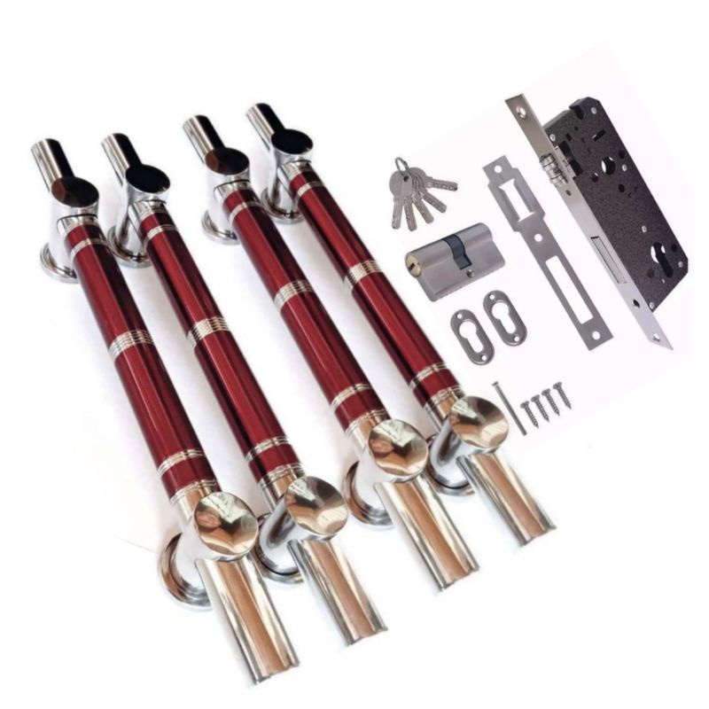 4 pcs handle pintu tarikan pintu + 1 set bodi kunci 60cm 80cm gagang pintu rumah stainless