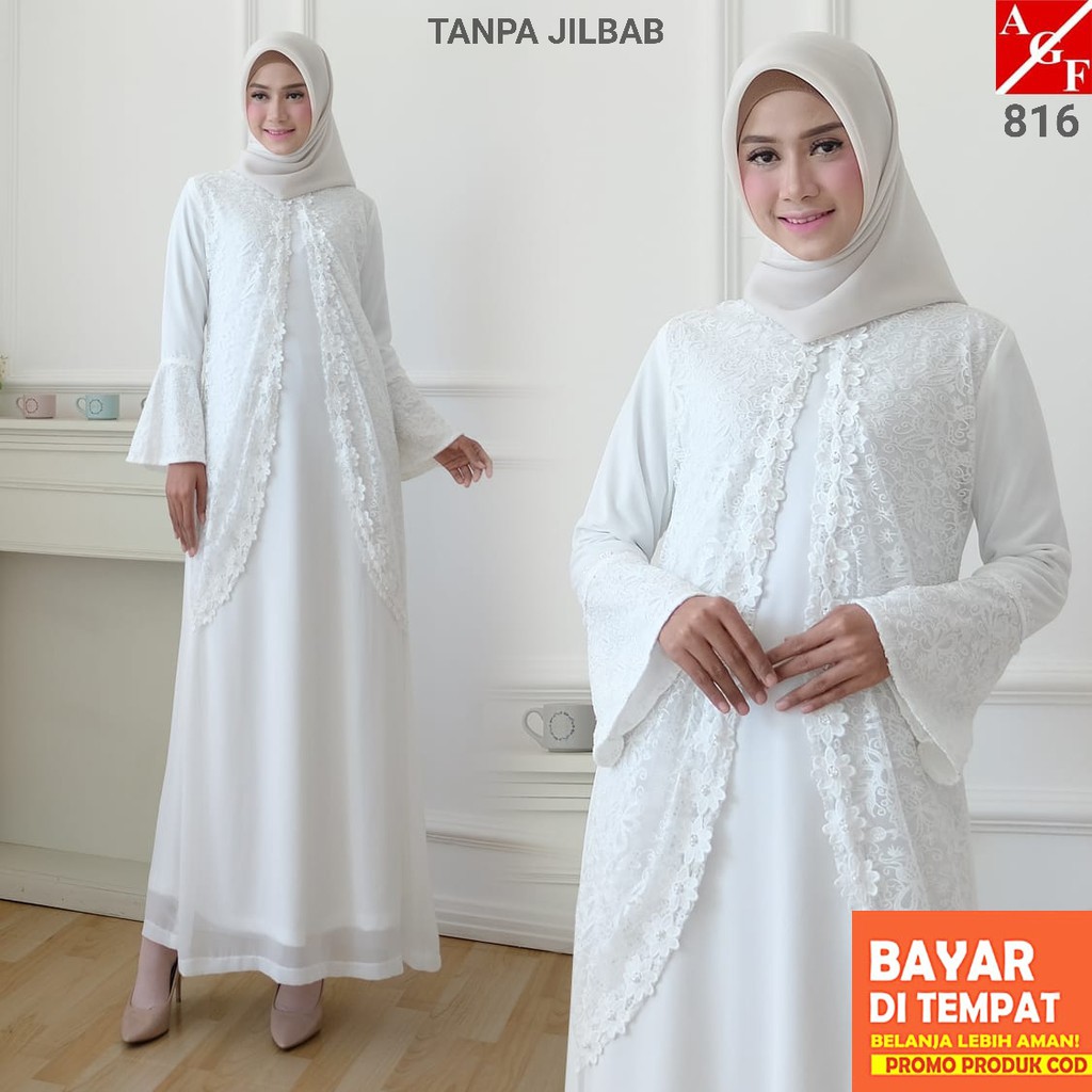 Agnes Baju Gamis Wanita / Gamis Brukat / Gamis Putih / Busana Baju