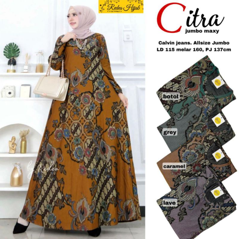 GAMIS BATIK MODERN JUMBO XXXL - XXXXL TERBARU 2022 CITRA JUMBO MAXY BY REDEA CALVIN JEANS PREMIUM HQ