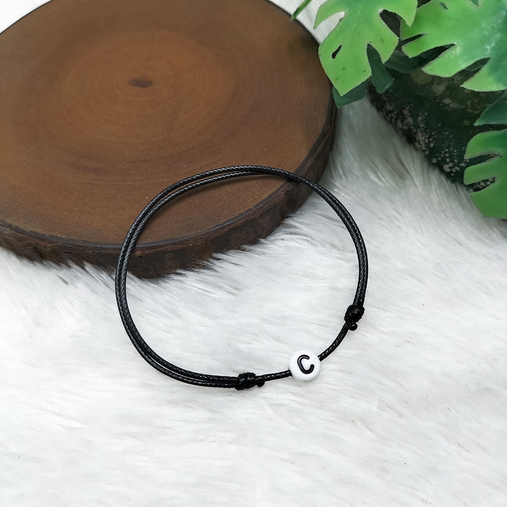 Gelang Inisial Huruf Anti Air Hitam Series GG Kekinian Huruf Bulat