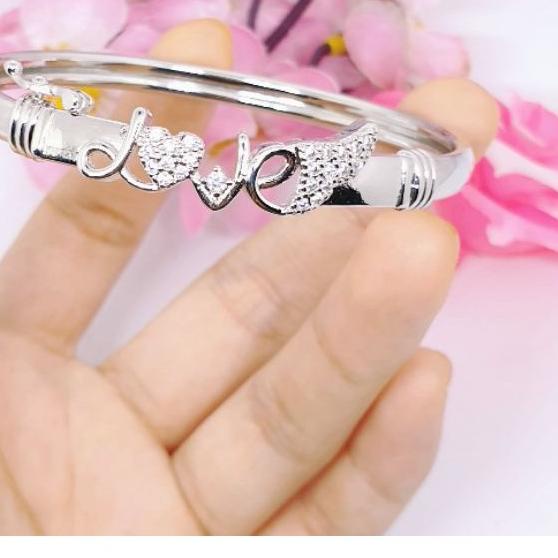✶ gelang bangle silver permata zircon lapis mas putih ♡KAWAI♡ ◘