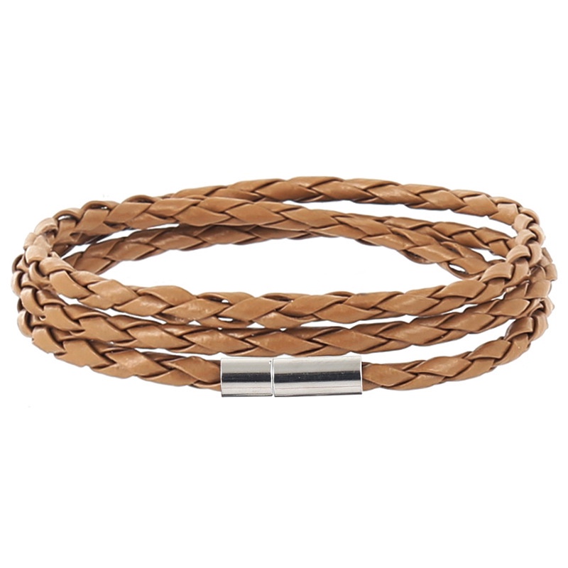 Gelang Korea Multi-layer Jalinan Twist Bracelet Tali Kulit Gelang G-brown
