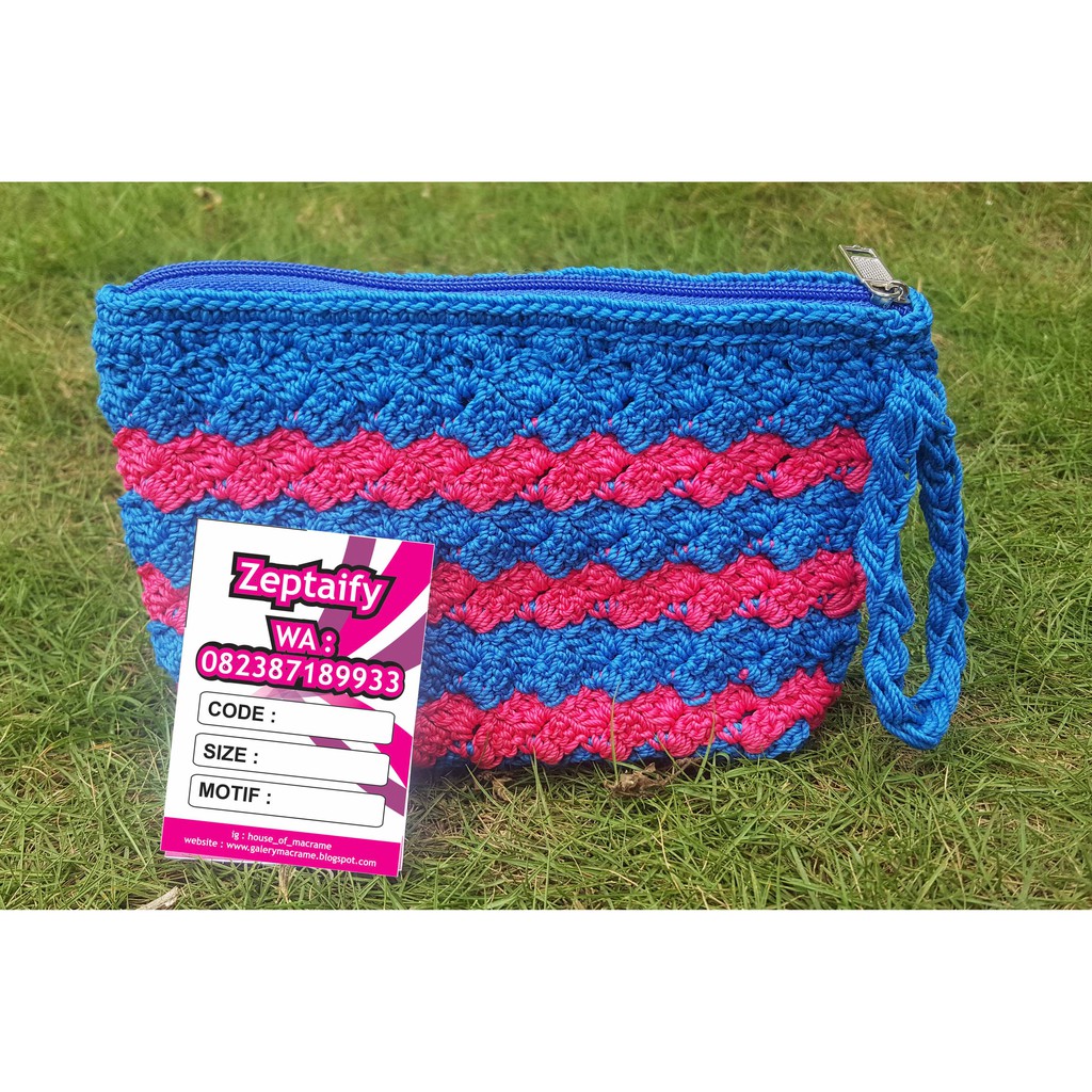 Dompet Rajut Motif Pr Warna Biru Pink Fanta
