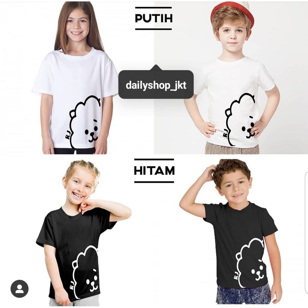 Baju Katun Anak Rj X Bt21 Hitam Putih Baju Anak Lucu Shopee