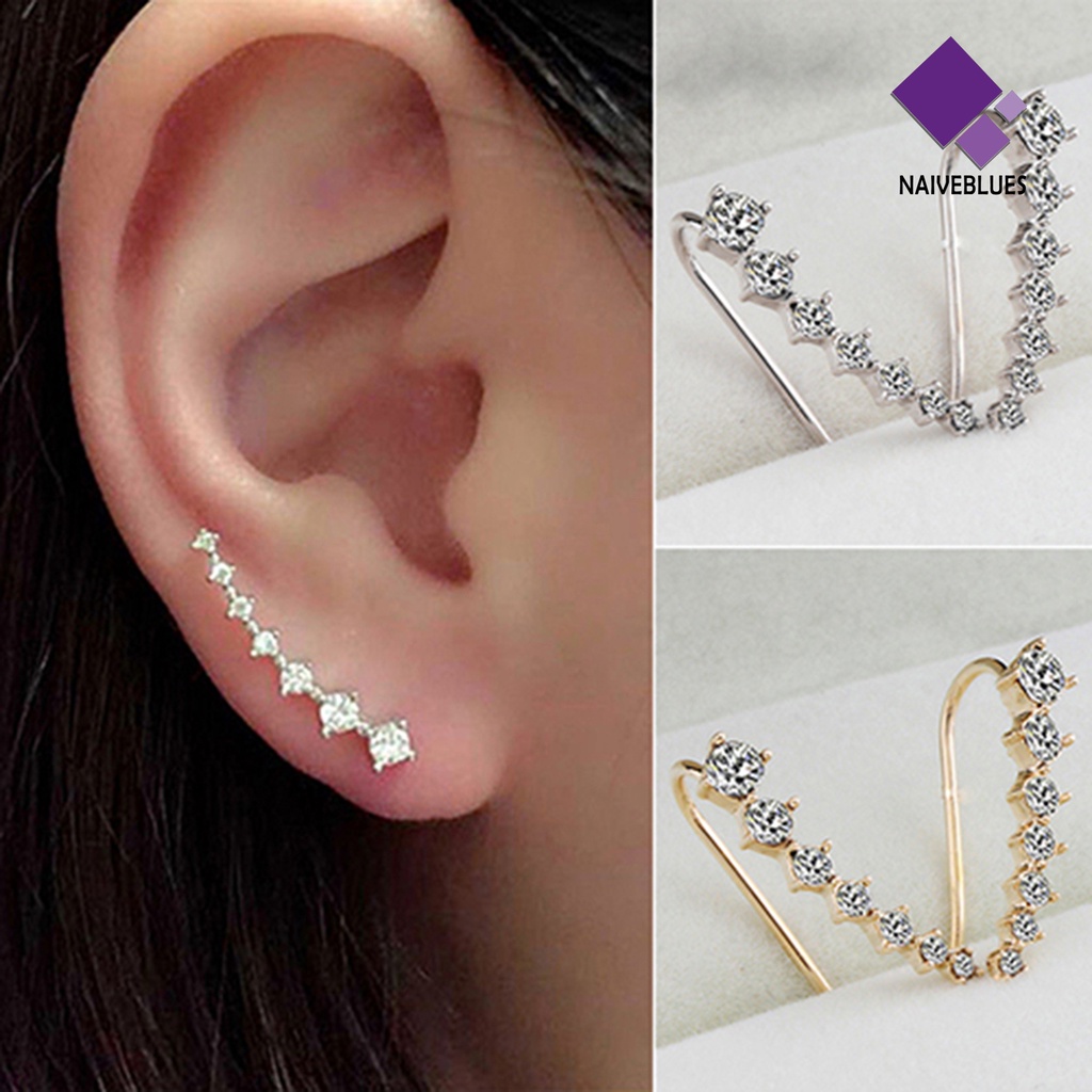 Anting Stud Klip Hook Berlian Imitasi Untuk Wanita