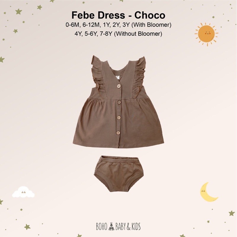 LITTLEMYTRI BOHOBABY BOHOPANNA FEBE DRESS 3 DRESS BAYI PERMPUAN DRESS ANAK PEREMPUAN DRES ANAK BAYI-Choco