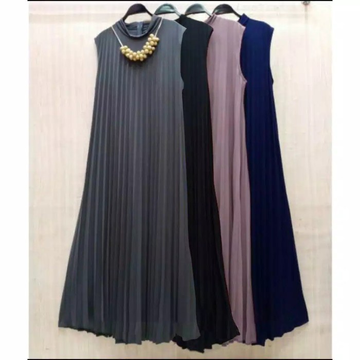 Gamis wanita Baju Gamis Wanita Plisket Maxy Lengan Buntung/Tanpa lengan/Gamis kensi - DARK GREY dewa