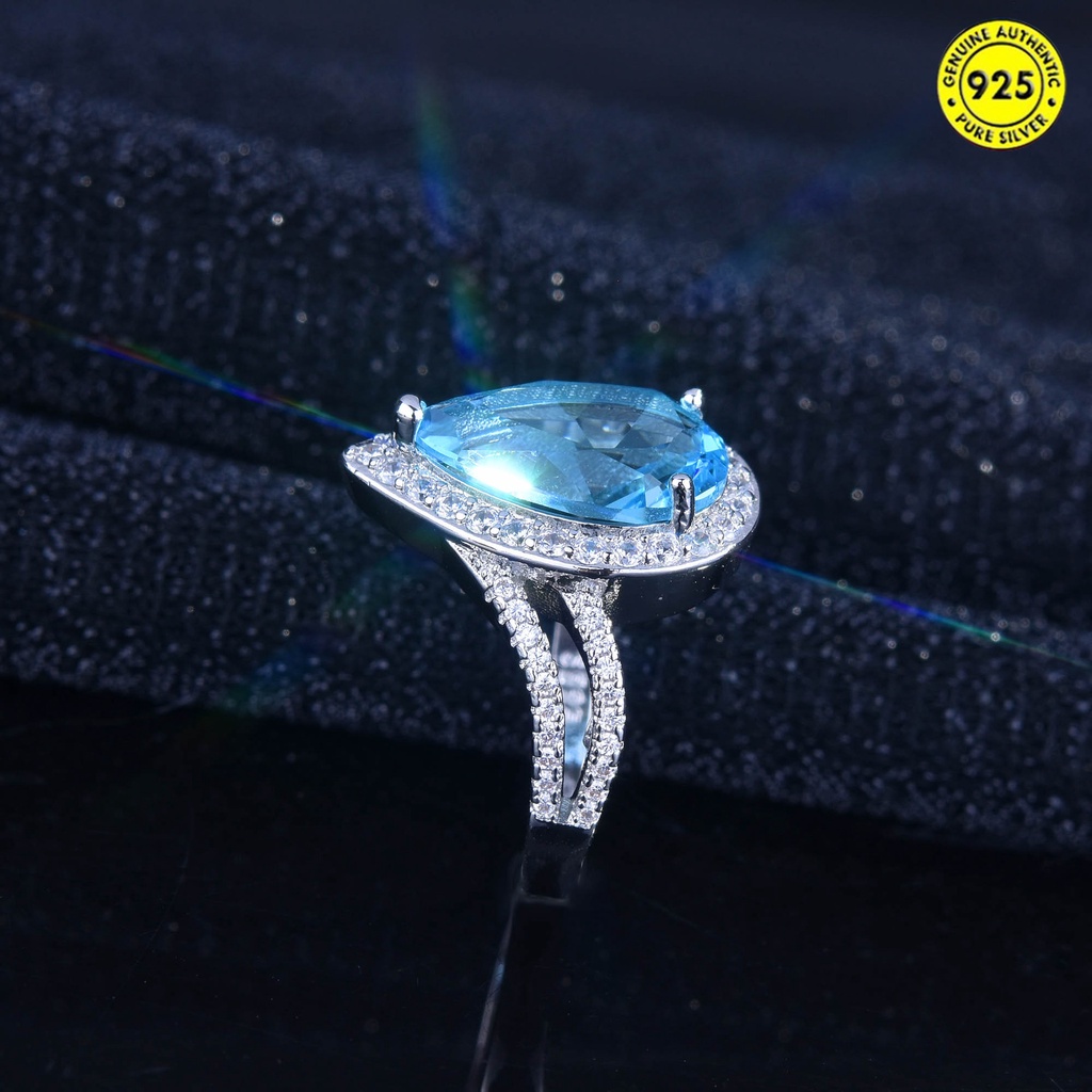 Cincin Aquamarine Double Layer Bentuk Water Drop Pear