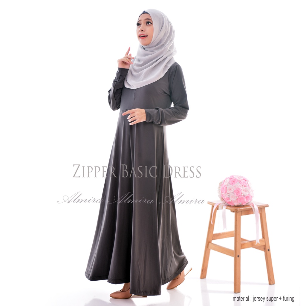 Gamis Polos Manset Gamis Dalaman Zipper Basic Dress Jersey Super Busui Friendly Griyaraditya Almira