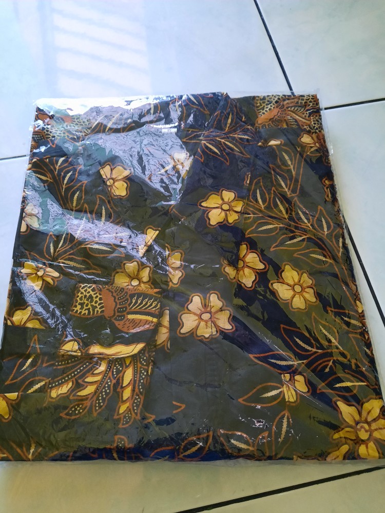 New Kemeja Batik Pria Lengan Panjang Motif Seno Biru Cirebon Mataram Gurita Kuning Motif Mocca Biru