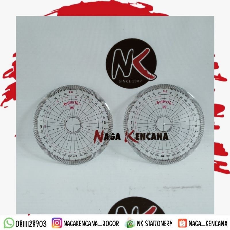 

Penggaris/Garisan Busur Lingkaran 360°/360 Derajat BUTTERFLY 10 cm