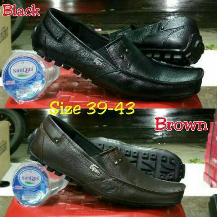 Sepatu Pantofel Pria Kerja Casual Slip on Lacoste Kulit Asli