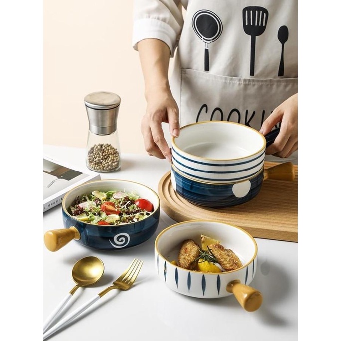 Bowl with Yellow Handle / Mangkuk Sup Keramik / Japanese Style Bowl - Motif 3