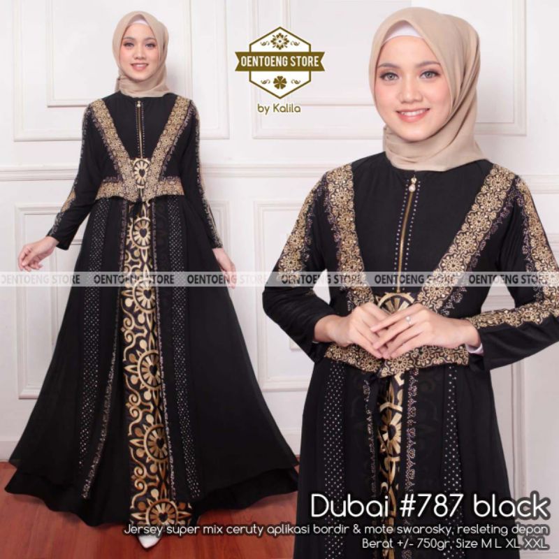 Gamis Turkey Abaya Terbaru Gamis Hawa Hitam Gamis Abaya #787 Size M, L, XL, XXL