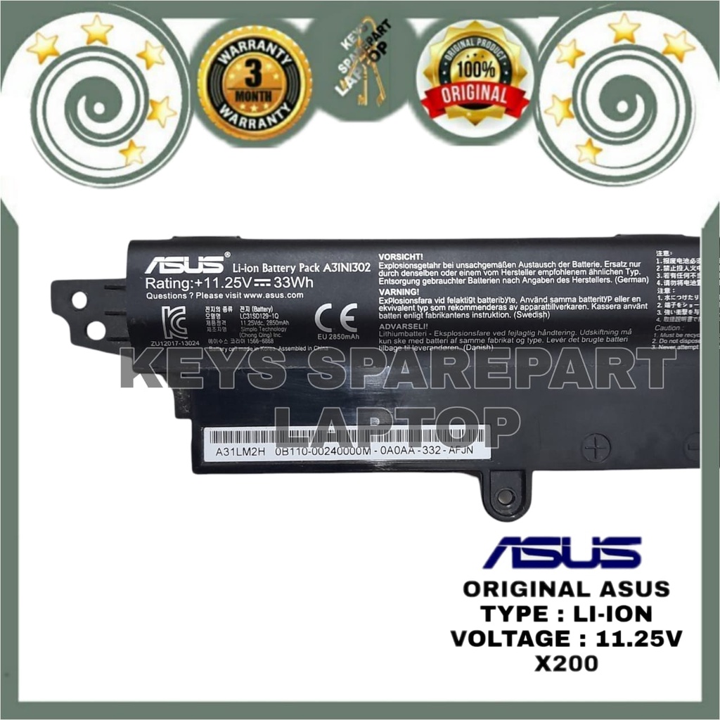 Baterai Battery Batre Laptop Asus X200MA X200CA X200LA X200 X200M  X200C F200CA A31N1302 batlas45 black original