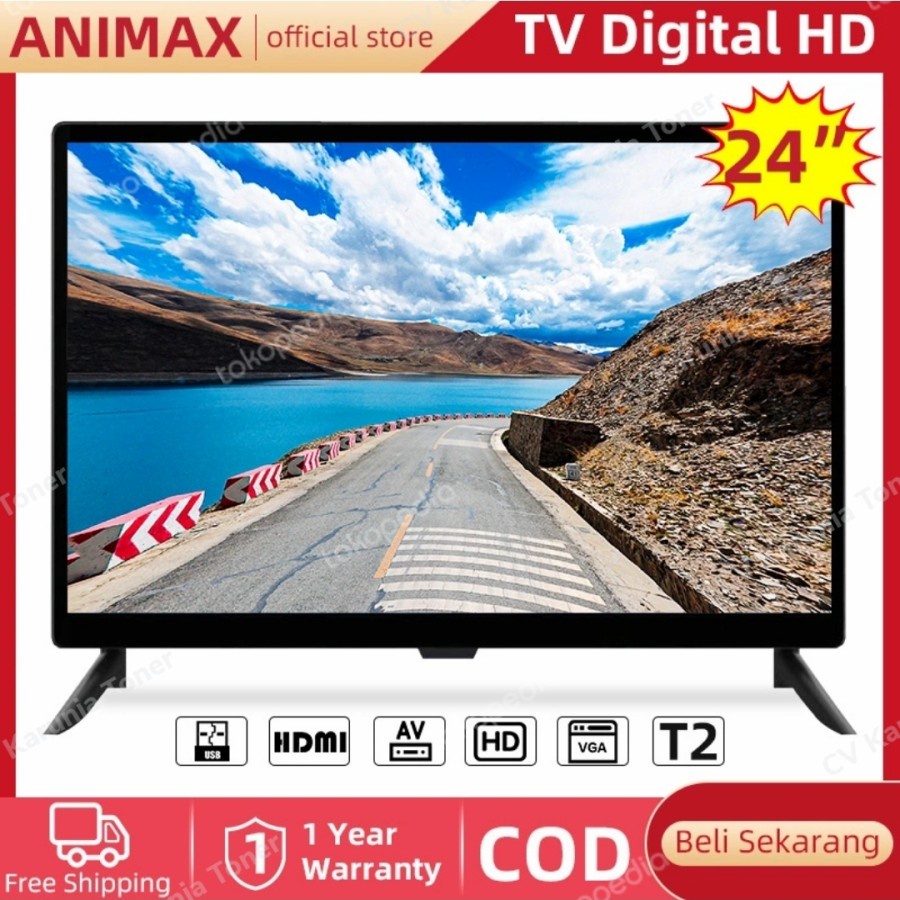 Digital TV Monitor Animax 24 inch Layar Lebar T2 Digital TV HD LED USB HDMI CCTV