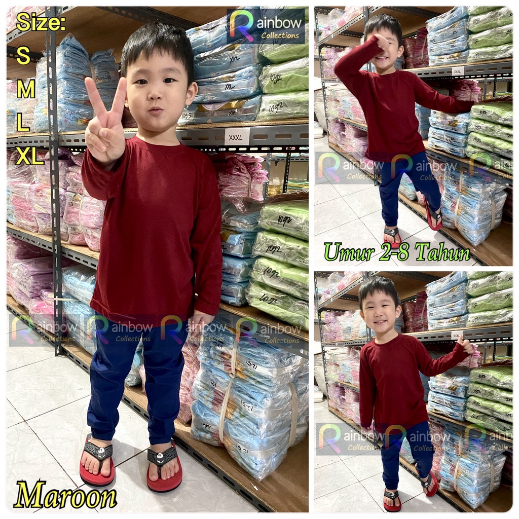 KAOS POLOS LENGAN PANJANG ANAK ( 2-8 TAHUN ) KAOS ANAK BAHAN SPANDEK / KAOS ANAK COWO PANJANG
