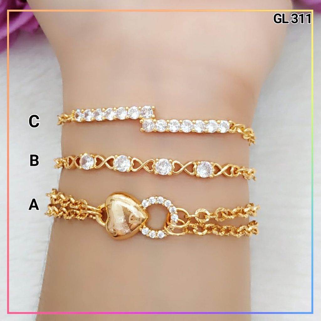 Gelang xuping gelang dewasa/remaja rantai jurai love 2 layer perhiasan wanita lapis emas gold GL 311