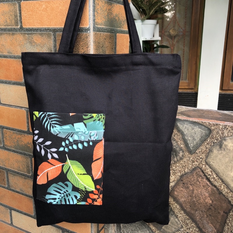 TOTE BAG KANVAS TAS TOTE BAG  HITAM POLOS DENGAN KANTONG