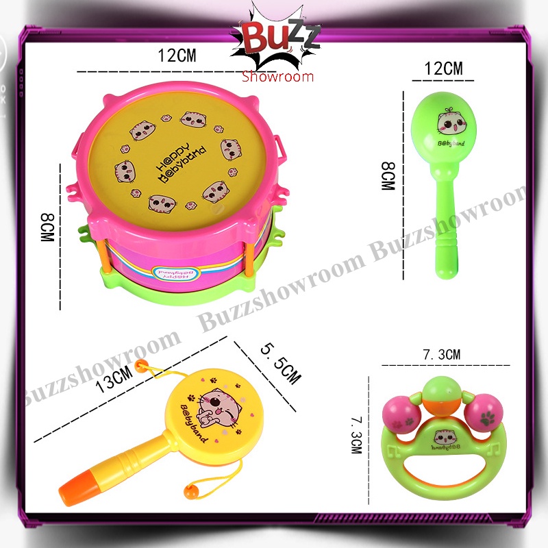 Baby Mini Drum Set 5 in 1 Mainan Anak Jazz Drum Bayi Music Rattle Gigit