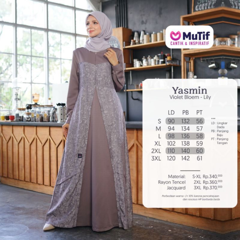 Gamis mutif Yasmin violet bloem lily
