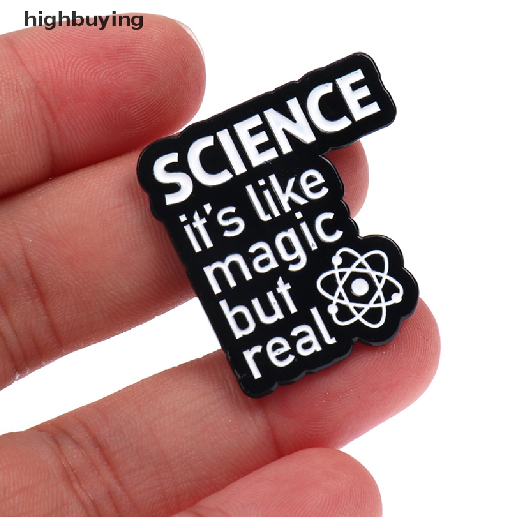 Hbid 1Pc Bros Pin Enamel Desain Science is Magic Warna Hitam Putih Untuk Aksesoris Taskerah Pakaian