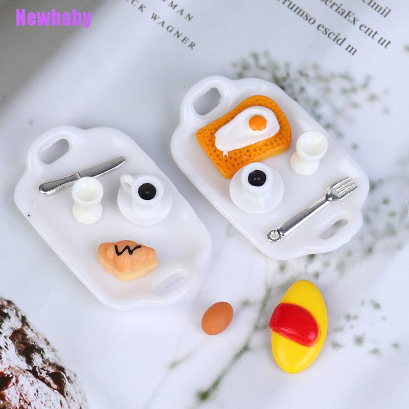 (Newbaby) Miniatur Piring Sarapan Telur / Roti Skala 1 / 12 1 / 6 Untuk Rumah Boneka