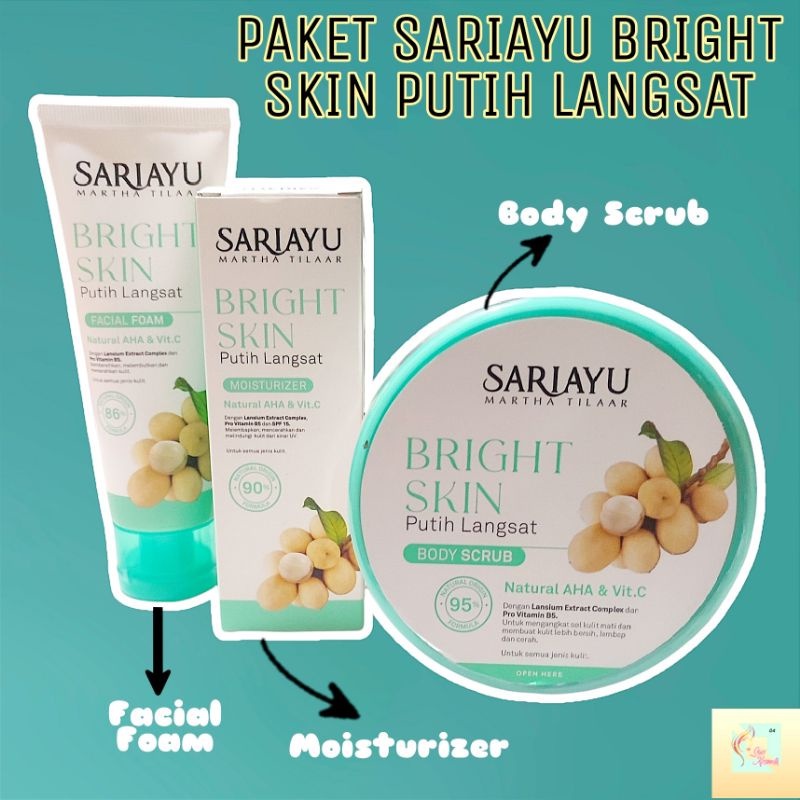Sariayu Bright Skin Putih Langsat Paket [Body Scrub, Facial Foam, Moistiruzer]