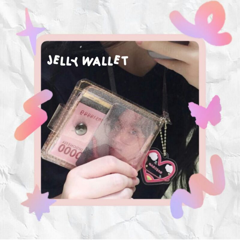 kpop transparent jelly wallet PVC — dompet lipat transparan, dompet wanita